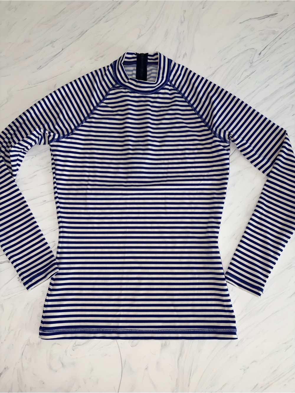 Jcrew swim shirt UPF 50+ blue stripe white long sleeve rash guard zip m top